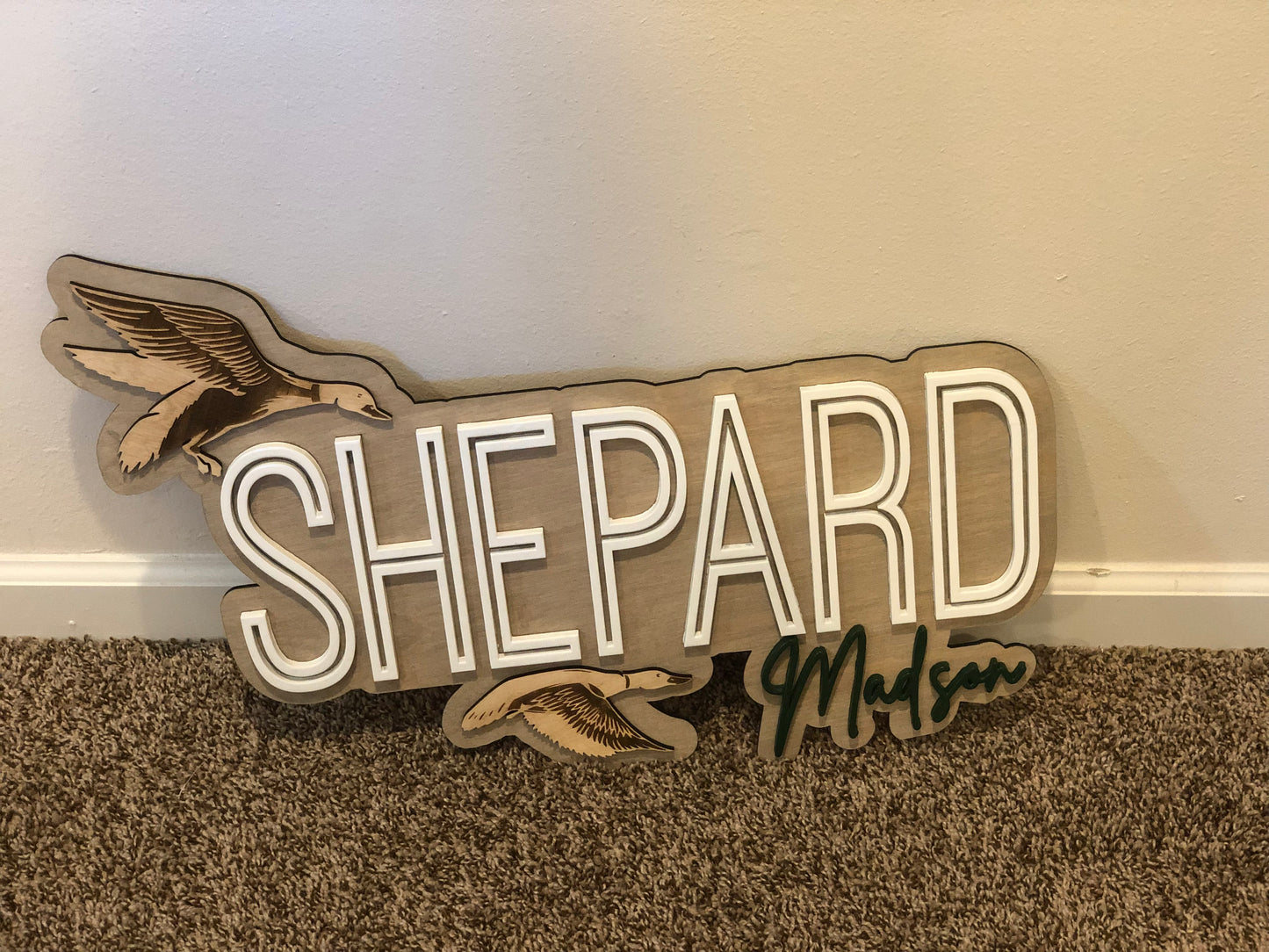 Custom Wooden Layered Duck Name Sign: Nature Nursery Decor