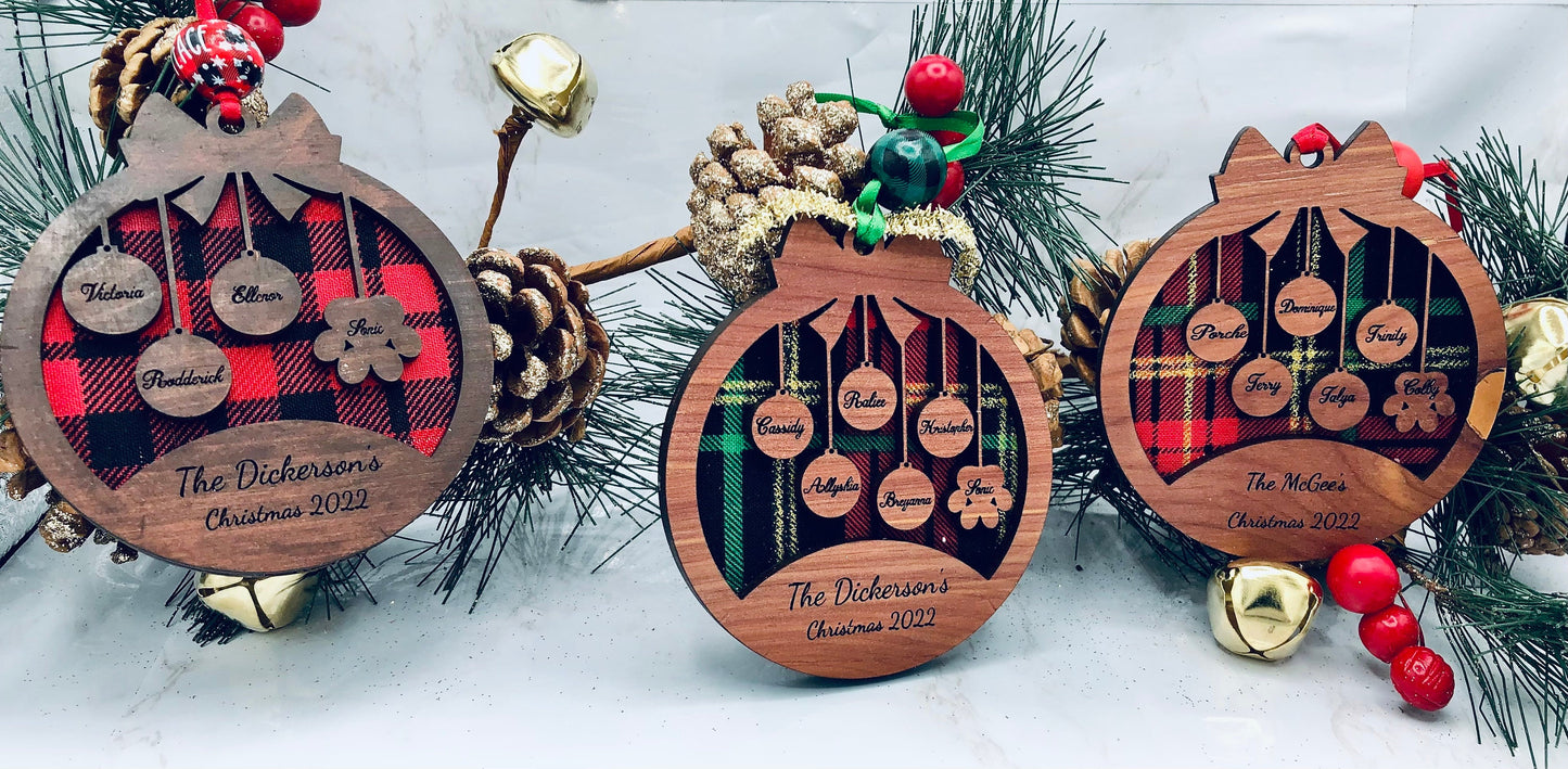 Personalized Family Christmas Ornament: Wood, Pet Paw Print Keepsake