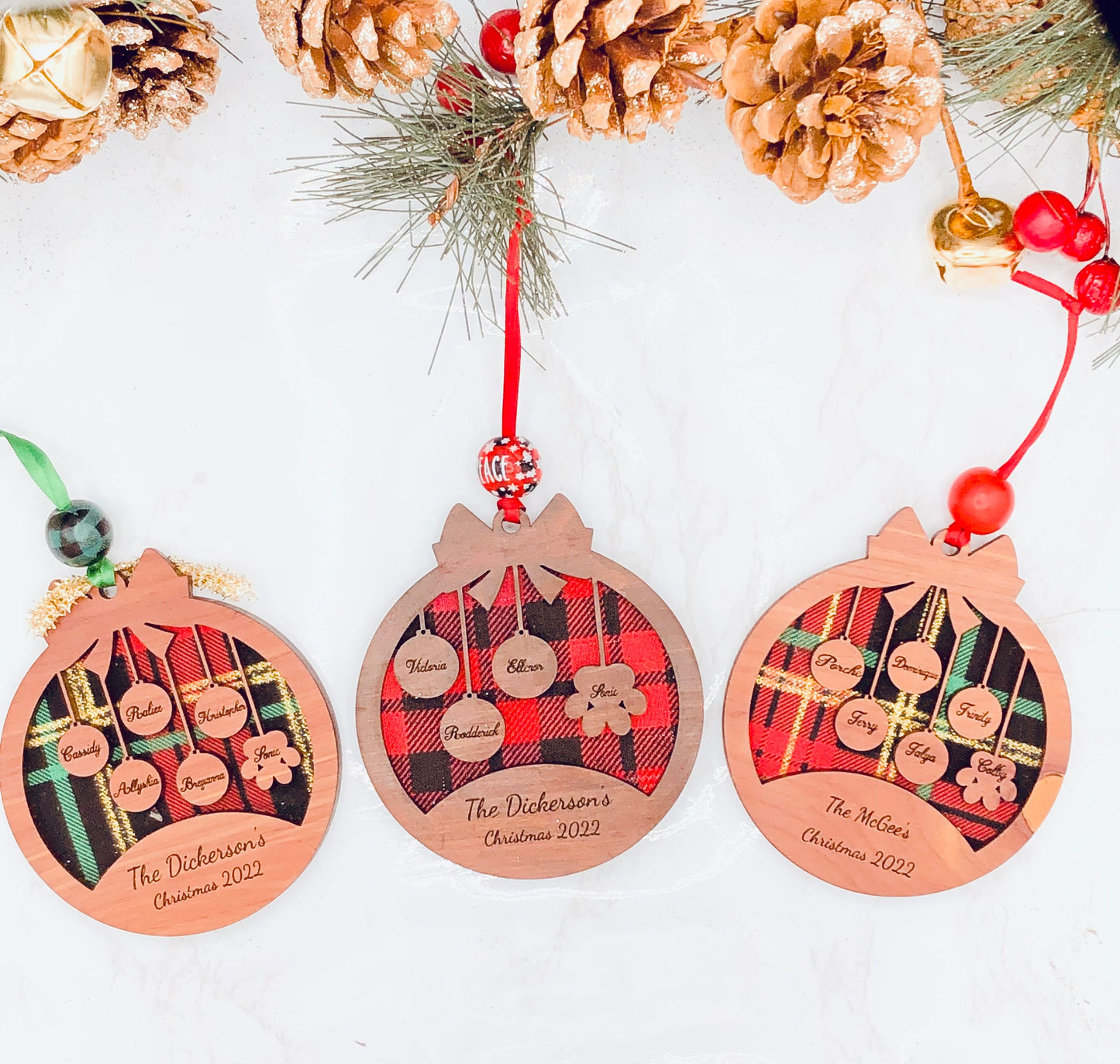 Personalized Family Christmas Ornament: Wood, Pet Paw Print Keepsake