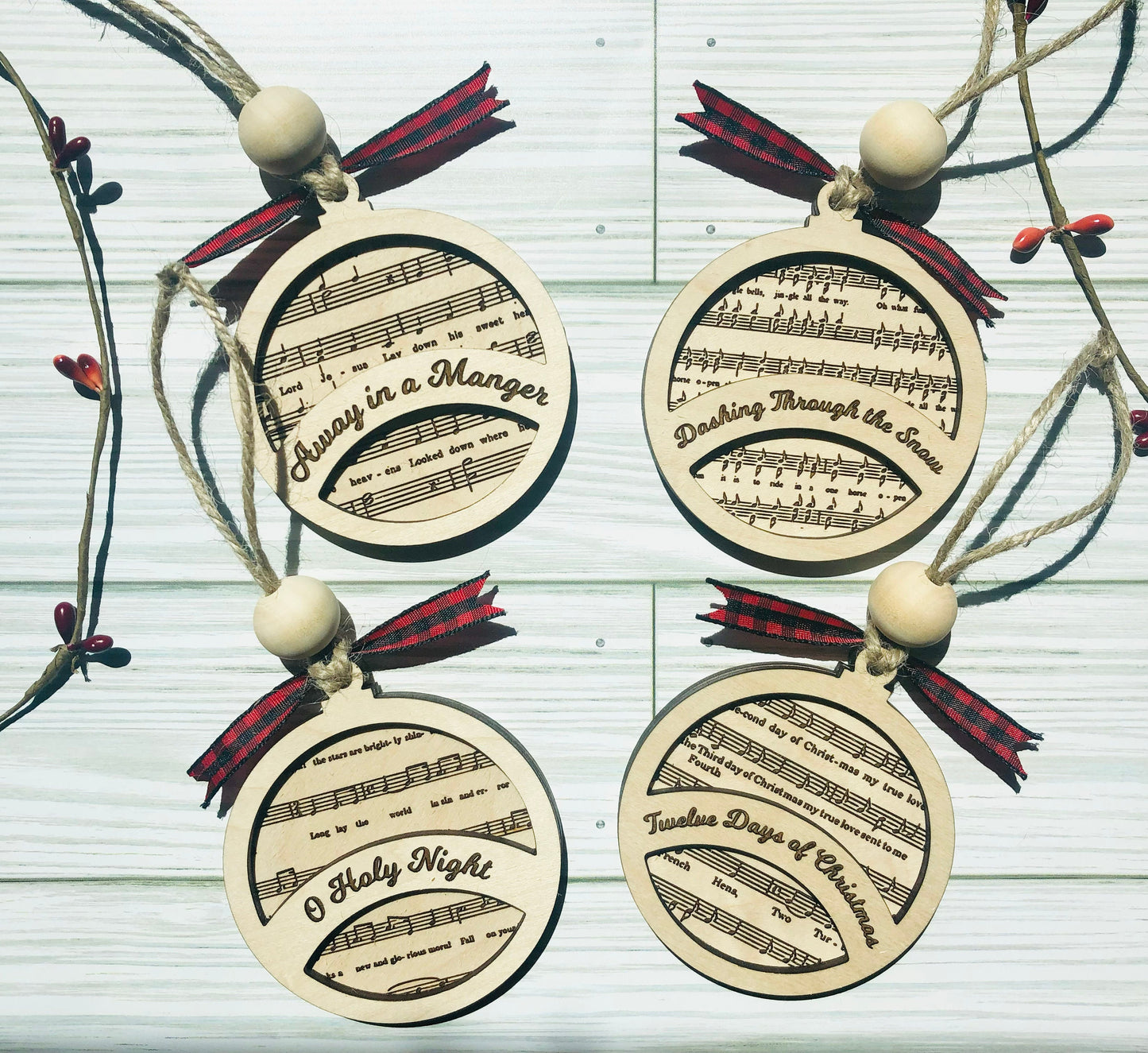 Sheet Music Notes Ornament, Christmas Ornament, Wooden Ornament, Christmas Engraved Ornament