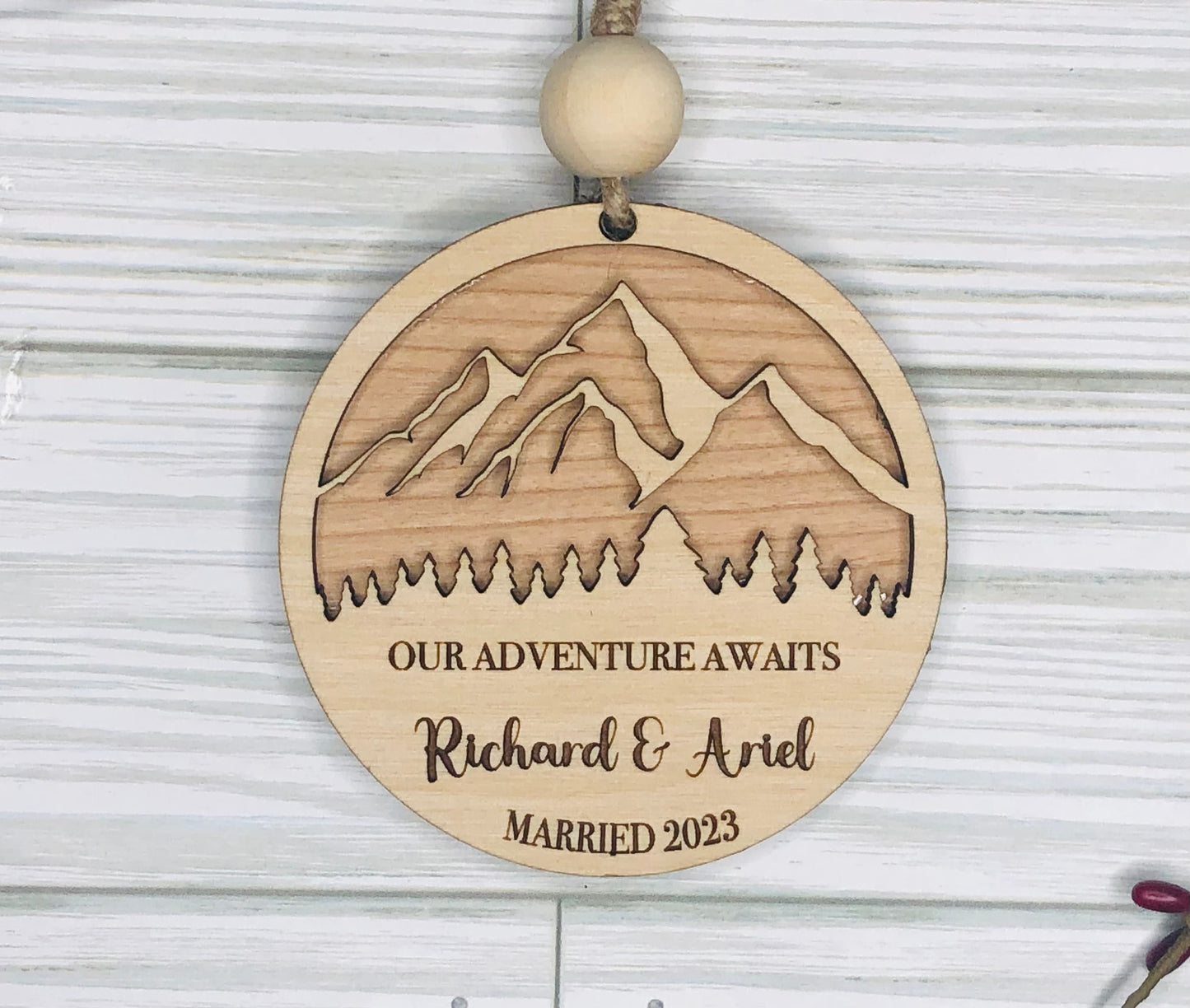 Personalized Mountain Christmas Ornament: First Engagement/Married Ornament