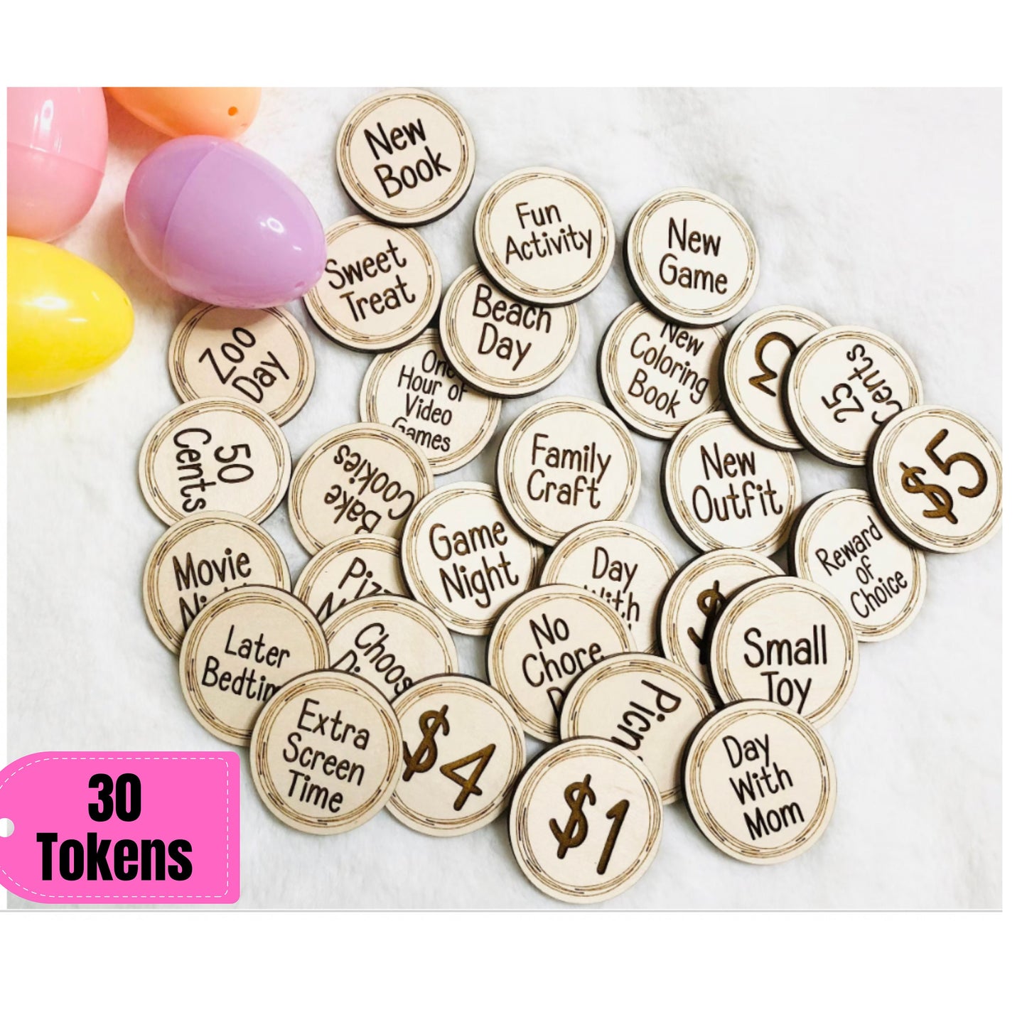 Easter Tokens 30, Advent Tokens, Holiday Tokens, Bunny Tokens, Reward Tokens, Family Easter Tokens, Holiday Tokens For Children