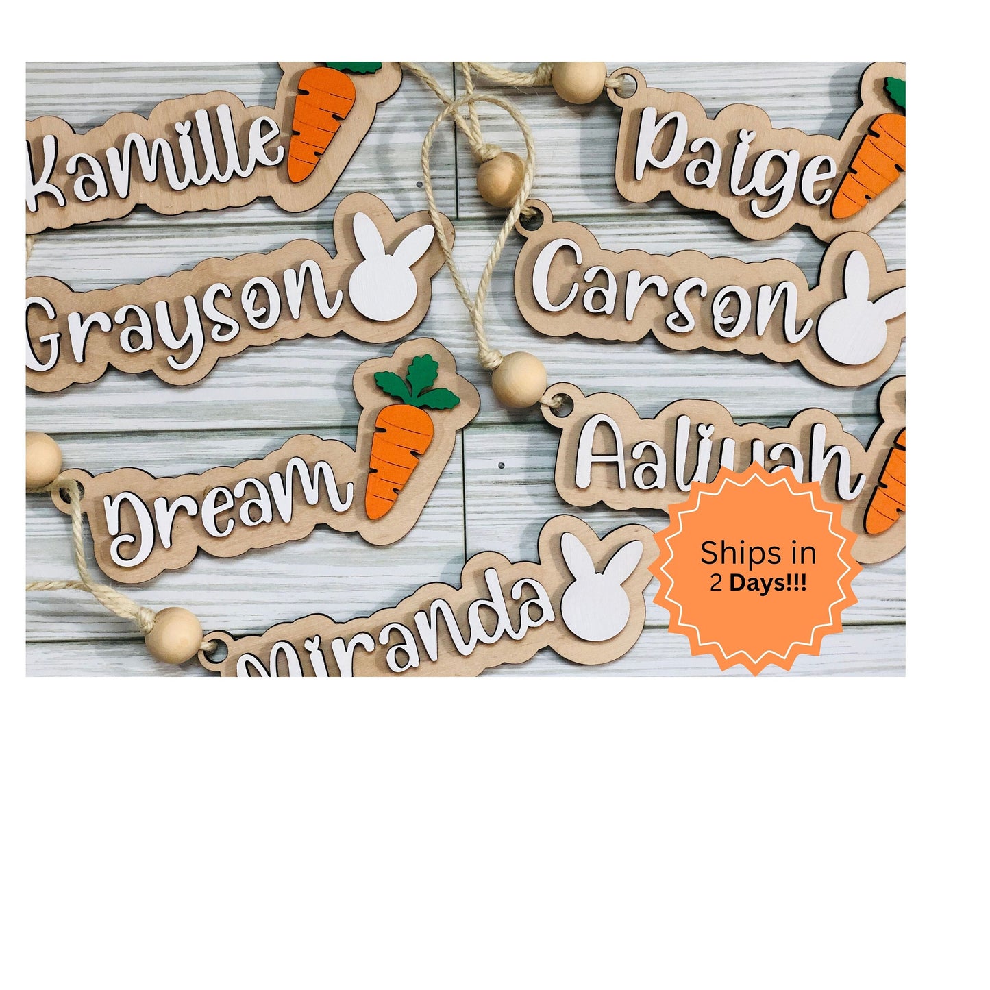 Personalized Easter Basket Tag: Bunny or Carrot, Wood Name Tag