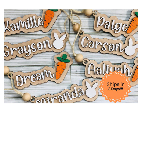 Personalized Easter Basket Tag: Bunny or Carrot, Wood Name Tag