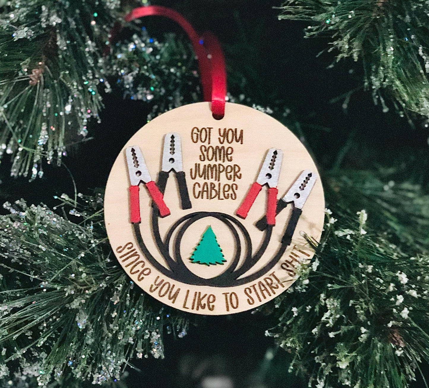 Custom Jumper Cable Christmas Ornament, Jumper Cable, Christmas Tree Ornament With Family Names, Funny Adult Gift