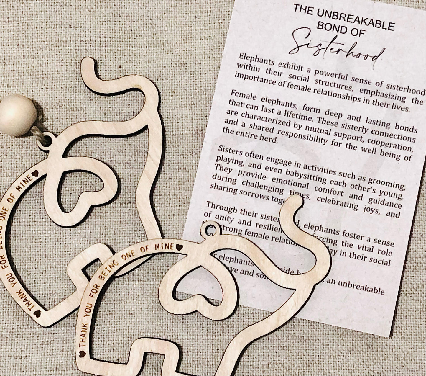 Laser Cut Birch Elephant Ornament: Sisterhood Gift