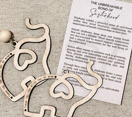 Laser Cut Birch Elephant Ornament: Sisterhood Gift