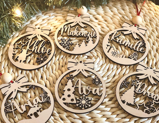 Personalized Wooden Christmas Ornament: Laser Cut Name, Custom Xmas Decor