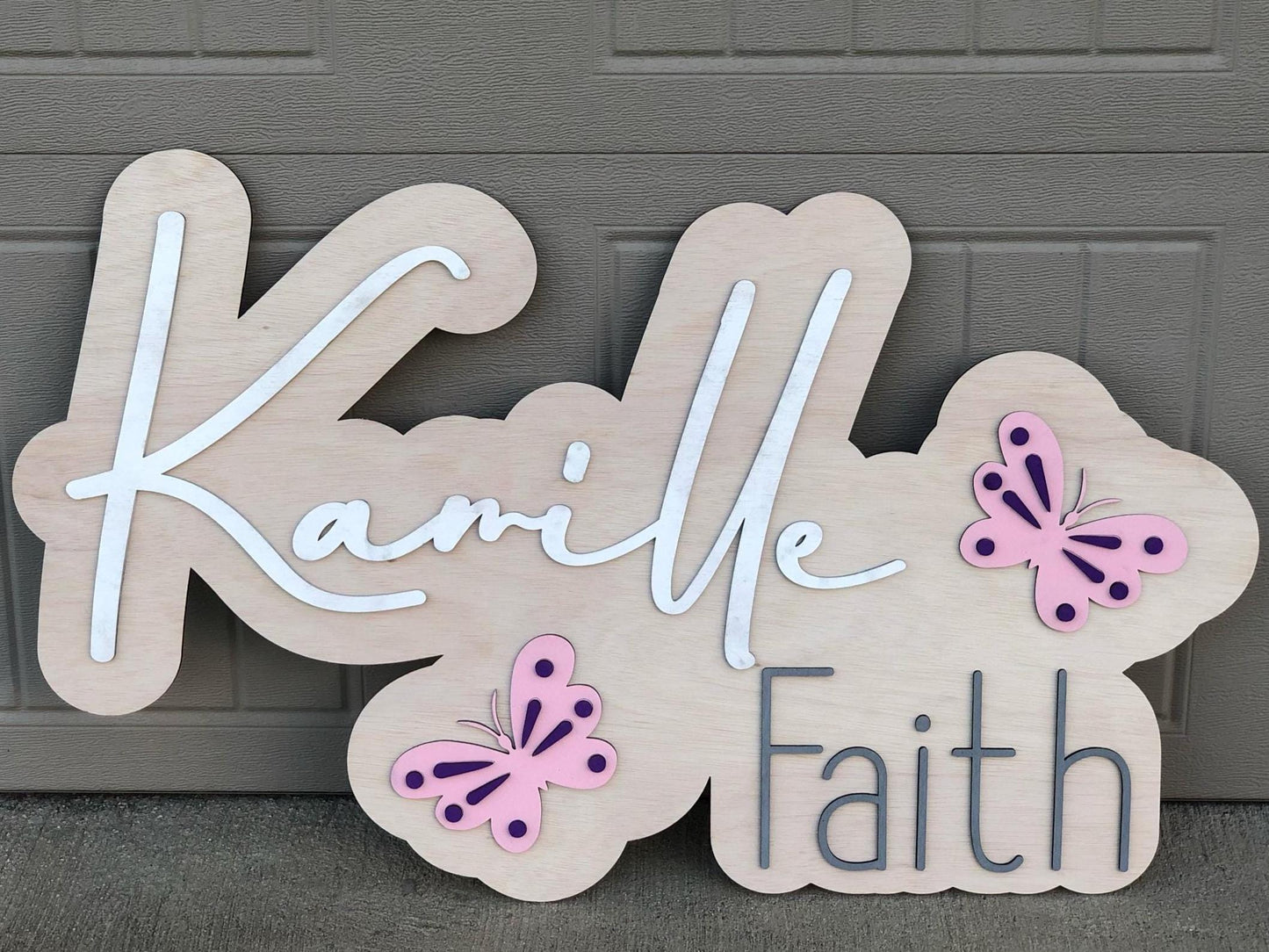 Layered Wooden Baby Name Sign: Butterfly Nursery Decor