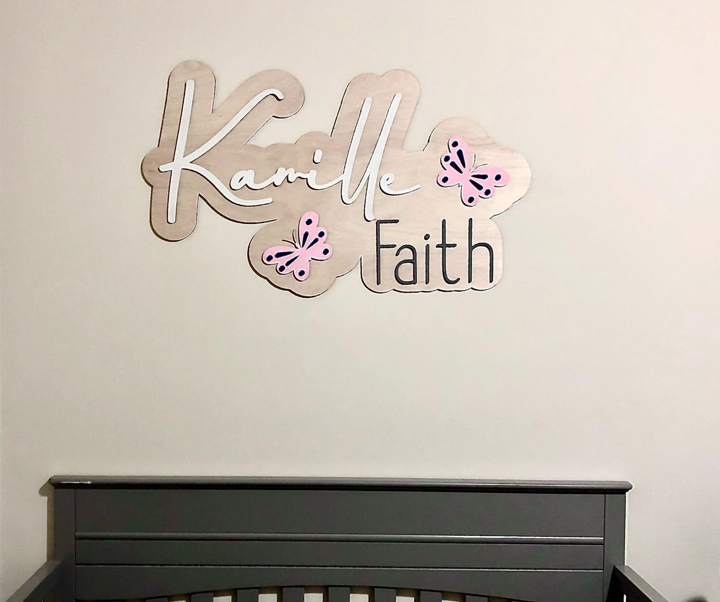 Layered Wooden Baby Name Sign: Butterfly Nursery Decor