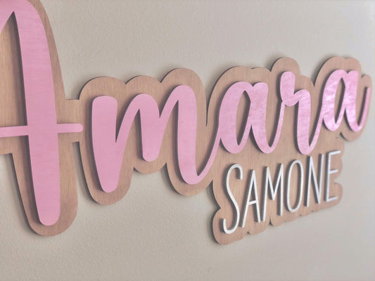 Layered Wooden Nursery Name Sign: Custom Baltic Birch, Baby Room Decor
