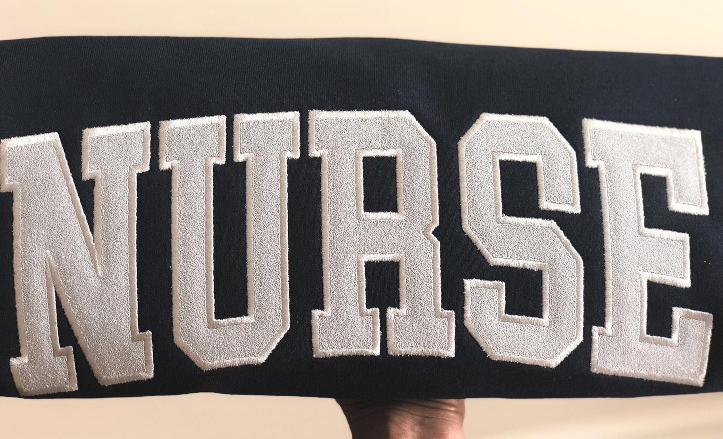 Puff Vinyl Embroidered Nurse Sweatshirt and Badge Buddy: Cotton Blend RN Crewneck