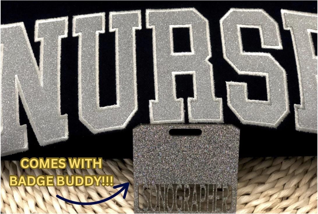 Puff Vinyl Embroidered Nurse Sweatshirt and Badge Buddy: Cotton Blend RN Crewneck