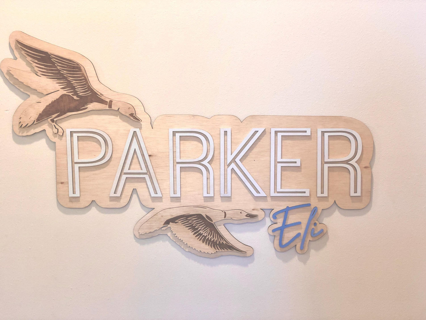 Custom Wooden Layered Duck Name Sign: Nature Nursery Decor