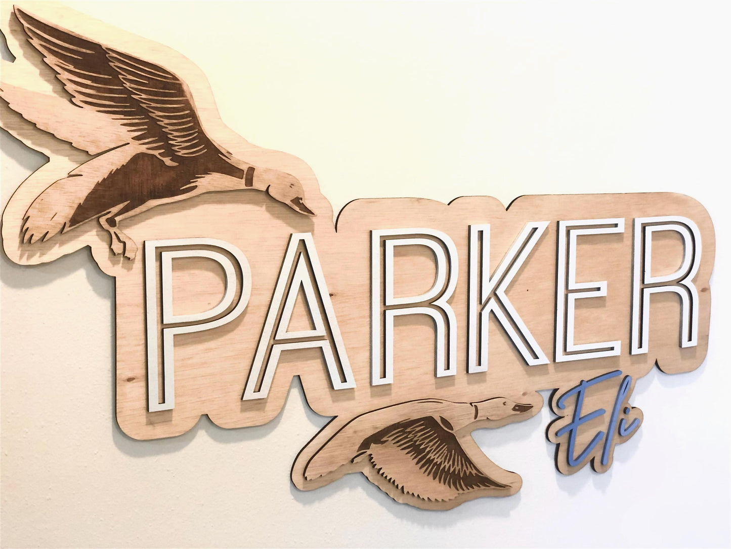 Custom Wooden Layered Duck Name Sign: Nature Nursery Decor