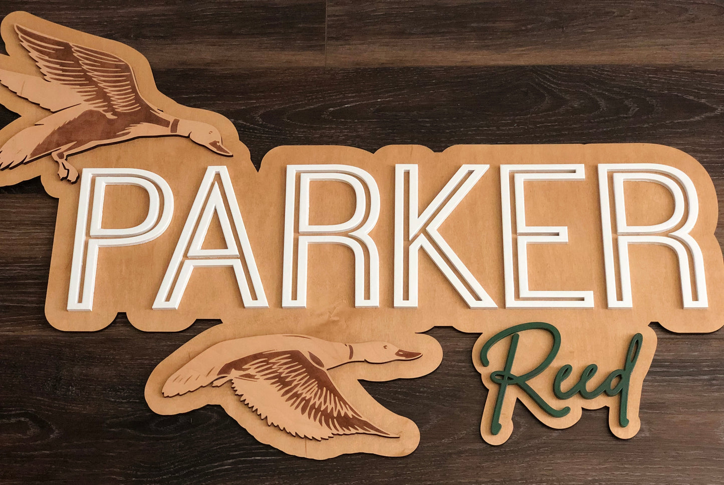 Custom Wooden Layered Duck Name Sign: Nature Nursery Decor