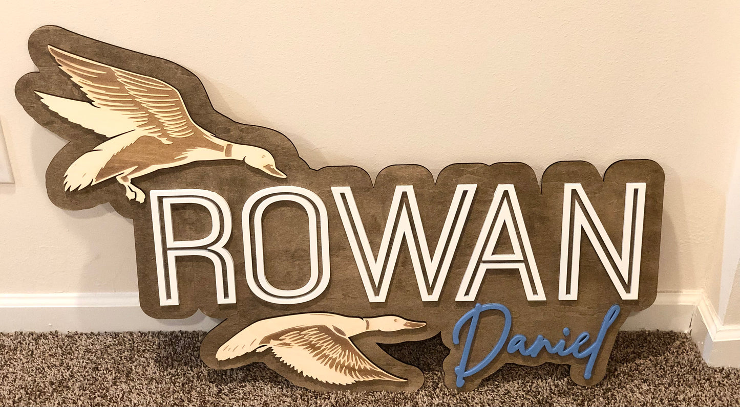 Custom Wooden Layered Duck Name Sign: Nature Nursery Decor