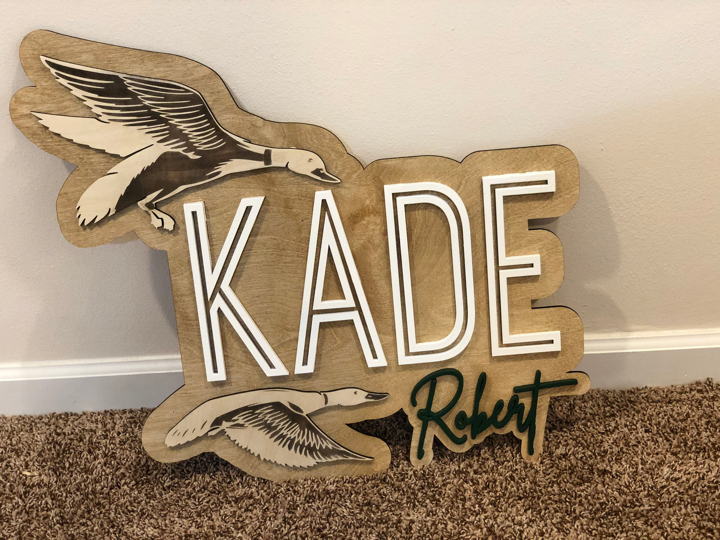 Custom Wooden Layered Duck Name Sign: Nature Nursery Decor