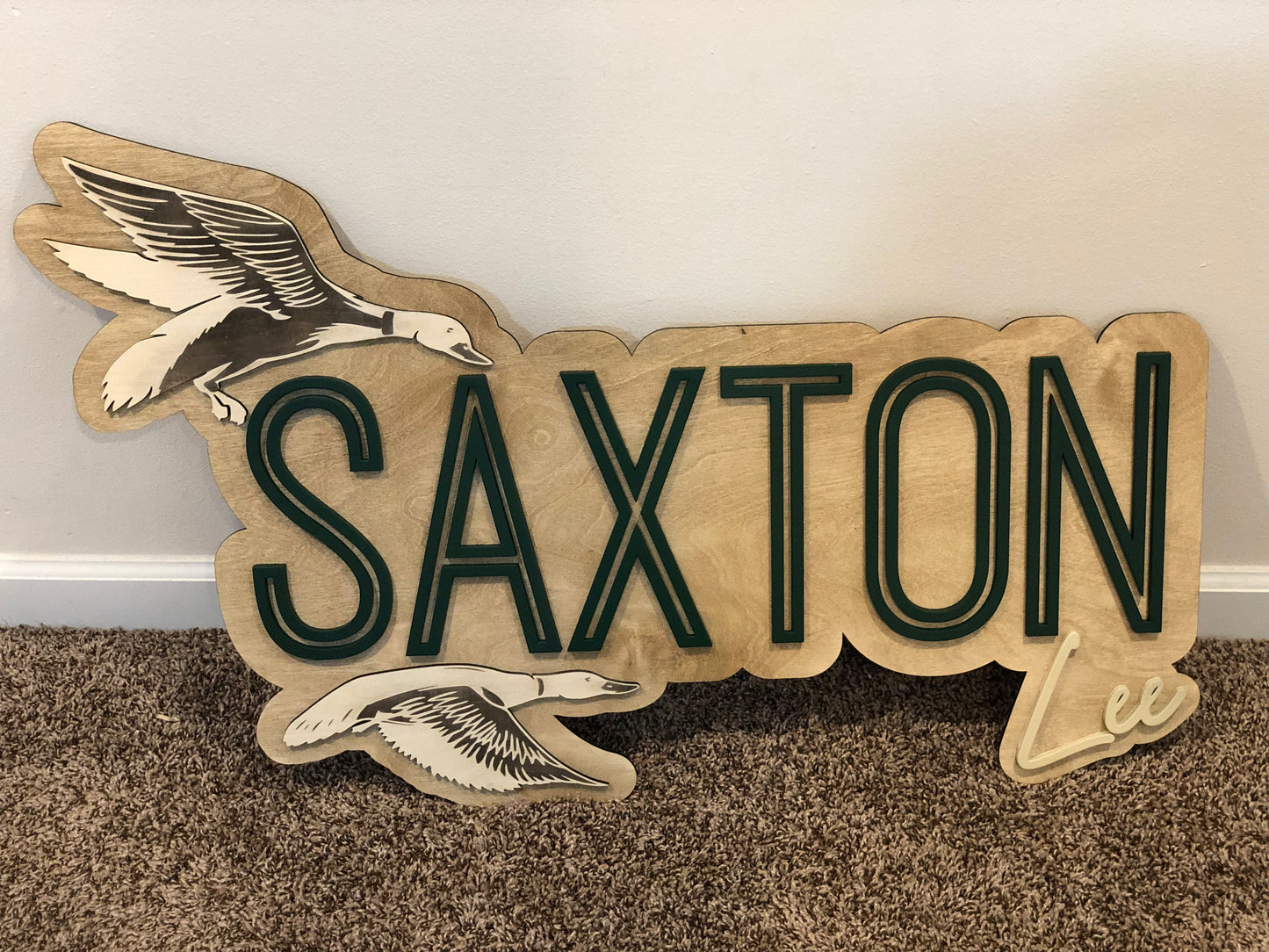 Custom Wooden Layered Duck Name Sign: Nature Nursery Decor