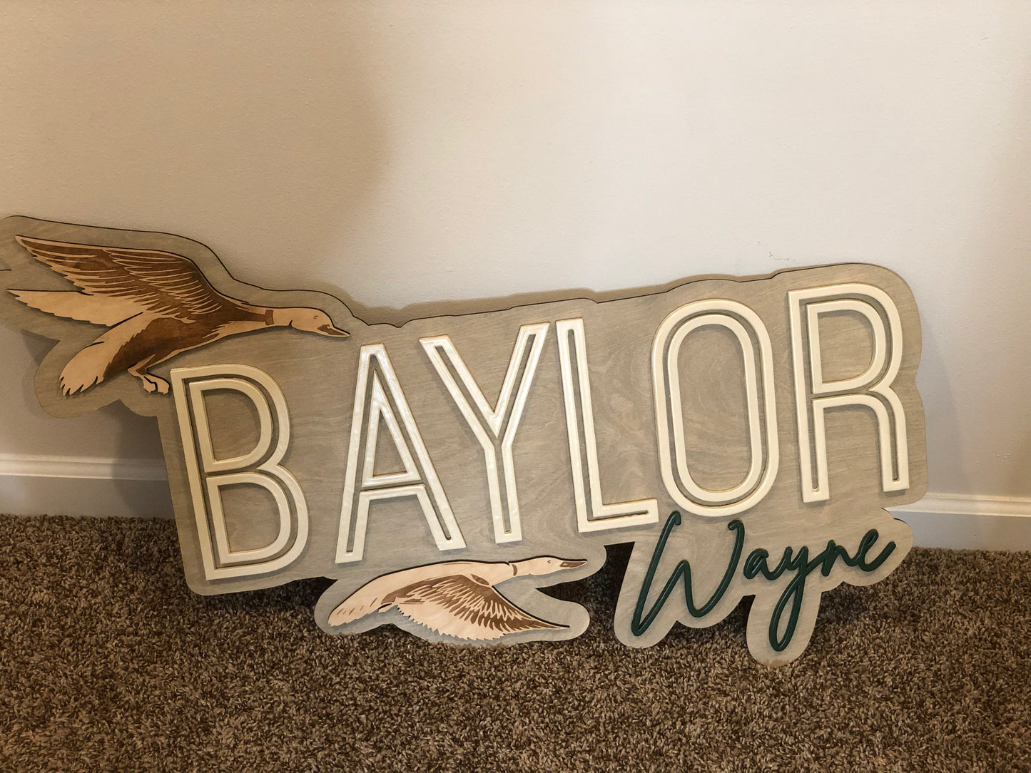 Custom Wooden Layered Duck Name Sign: Nature Nursery Decor