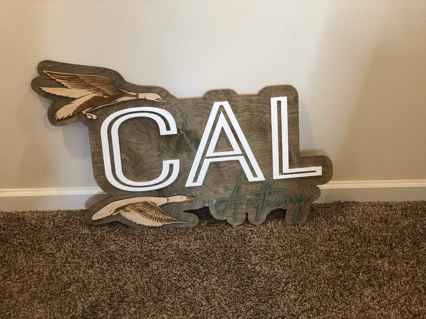 Custom Wooden Layered Duck Name Sign: Nature Nursery Decor