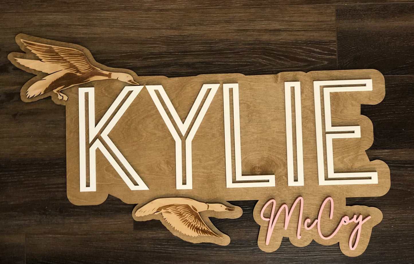 Custom Wooden Layered Duck Name Sign: Nature Nursery Decor