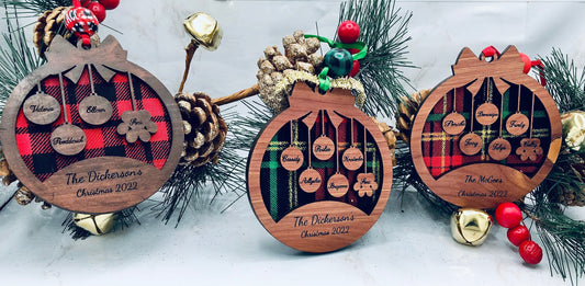 Personalized Family Christmas Ornament: Wood, Pet Paw Print Keepsake
