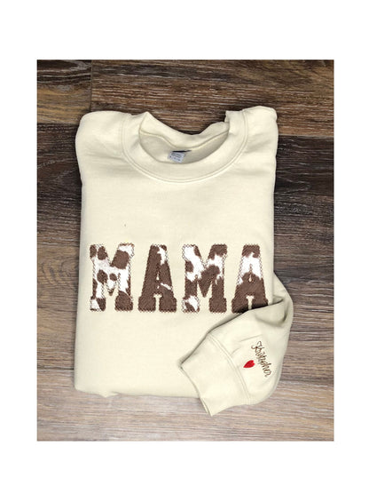 Animal Print MAMA Sweatshirt, Personalized Sleeve Sweatshirt, MAMA Crew, Custom Gift for Mom, New Mom Gift