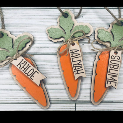 3D Laser Easter Tag Easter Basket Name Tags, Wooden Carrot Name Tags, Wooden Name Labels, Easter Gifts