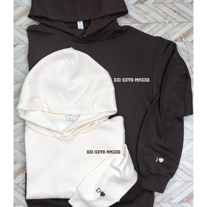 Personalized Anniversary Date Hoodie: Roman Numerals, Initials, Embroidered Gift