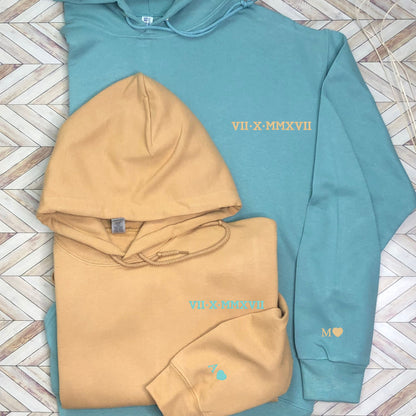 Personalized Anniversary Date Hoodie: Roman Numerals, Initials, Embroidered Gift