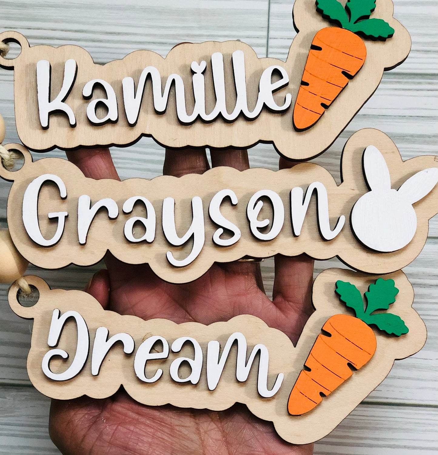 Personalized Easter Basket Tag: Bunny or Carrot, Wood Name Tag