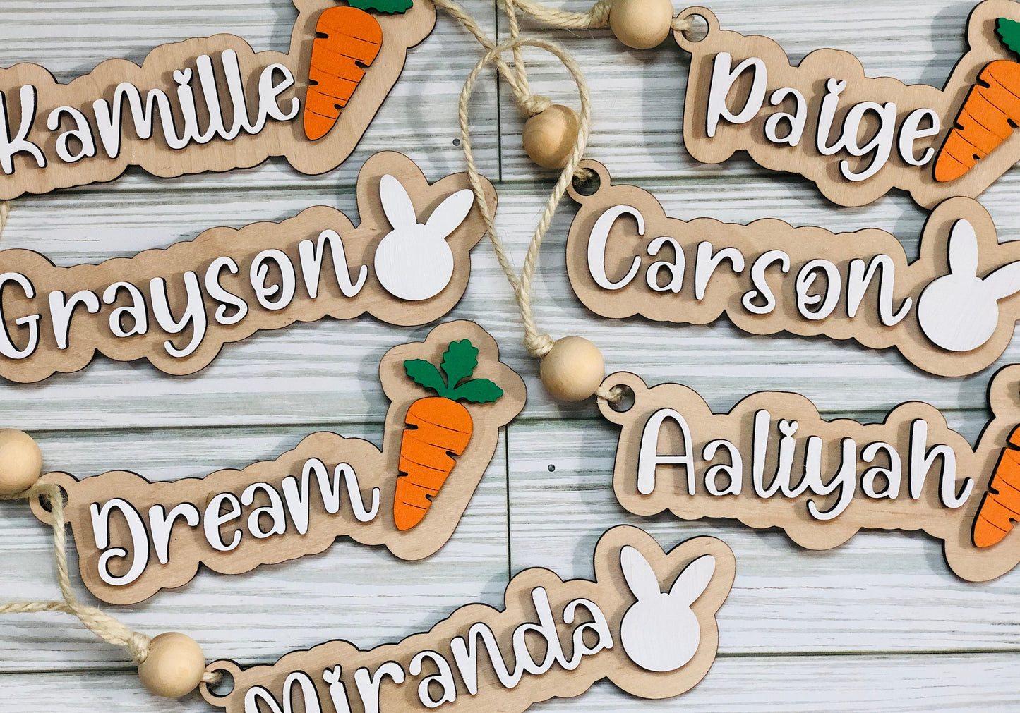 Personalized Easter Basket Tag: Bunny or Carrot, Wood Name Tag