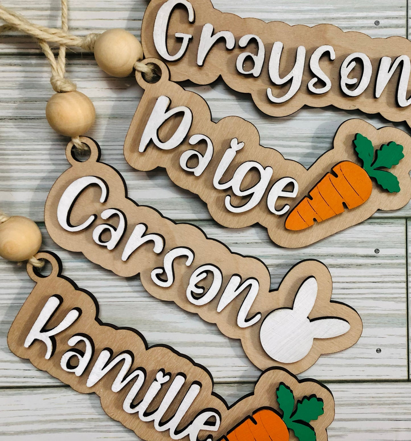 Personalized Easter Basket Tag: Bunny or Carrot, Wood Name Tag