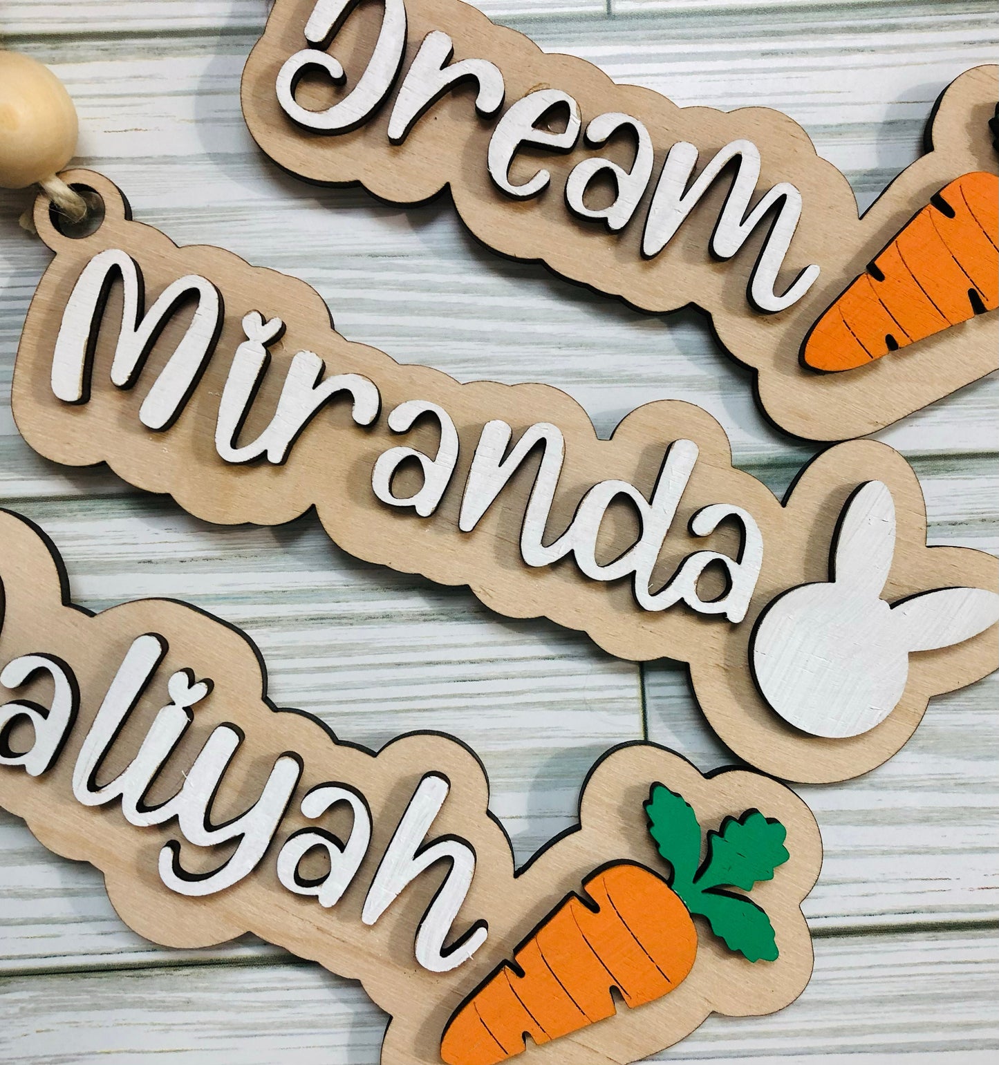 Personalized Easter Basket Tag: Bunny or Carrot, Wood Name Tag