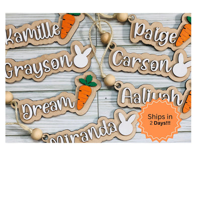 Personalized Easter Basket Tag: Bunny or Carrot, Wood Name Tag