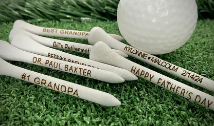 Custom Laser Engraved Golf Tees, Personalized Golf Tee - 2.75" - Natural Wood or White