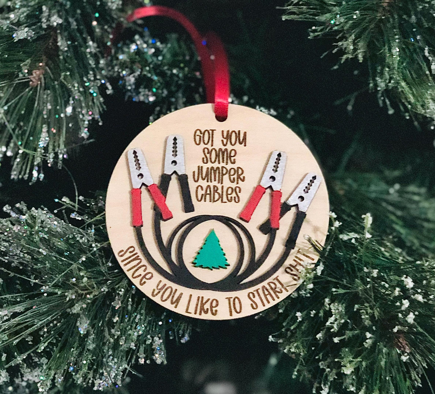 Custom Jumper Cable Christmas Ornament: Funny Adult Gift