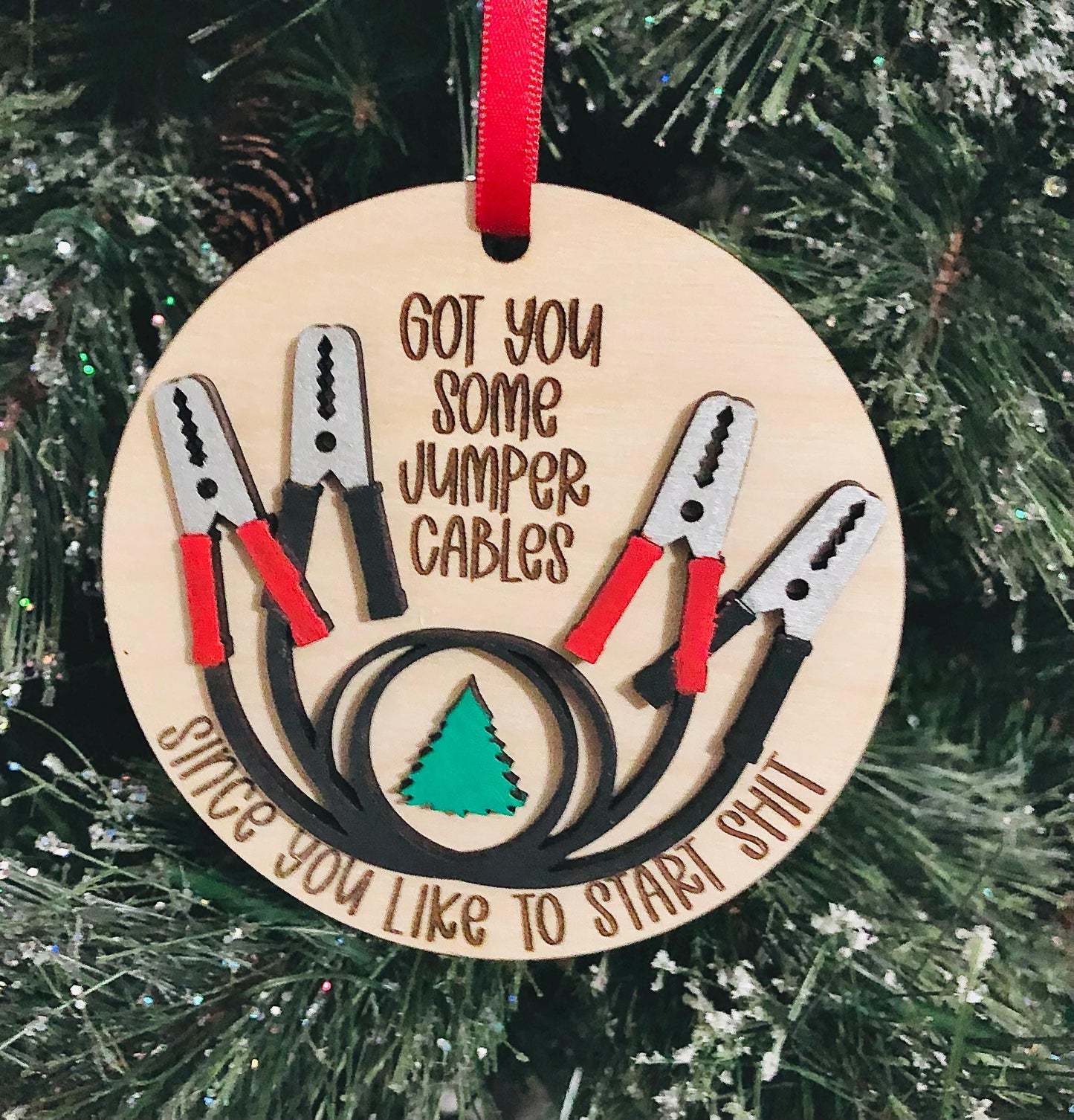 Custom Jumper Cable Christmas Ornament, Jumper Cable, Christmas Tree Ornament With Family Names, Funny Adult Gift