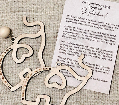 Laser Cut Birch Elephant Ornament: Sisterhood Gift