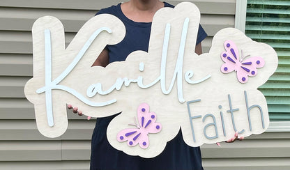 Layered Wooden Baby Name Sign: Butterfly Nursery Decor