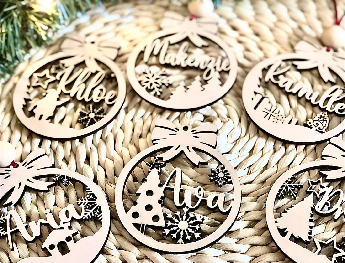 Personalized Wooden Christmas Ornament: Laser Cut Names, Custom Xmas Decor