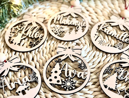 Personalized Wooden Christmas Ornament: Laser Cut Name, Custom Xmas Decor