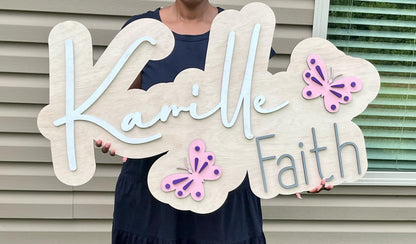 Layered Wooden Baby Name Sign: Butterfly Nursery Decor