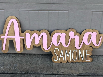 Layered Wooden Nursery Name Sign: Custom Baltic Birch, Baby Room Decor