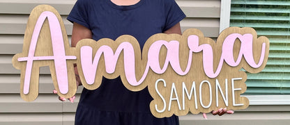 Layered Wooden Nursery Name Sign: Custom Baltic Birch, Baby Room Decor