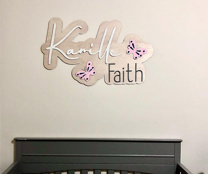Layered Wooden Baby Name Sign: Butterfly Nursery Decor