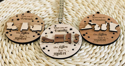 Personalized Friendship Ornament: Laser Engraved Wood, Long Distance Gift