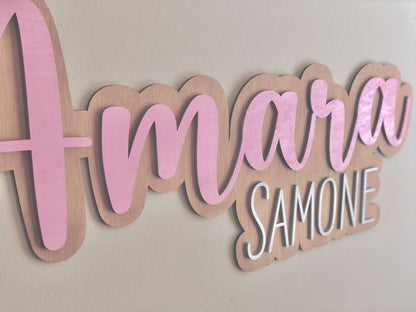 Layered Wooden Nursery Name Sign: Custom Baltic Birch, Baby Room Decor