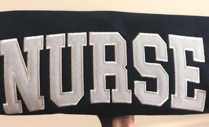 Puff Vinyl Embroidered Nurse Sweatshirt and Badge Buddy: Cotton Blend RN Crewneck